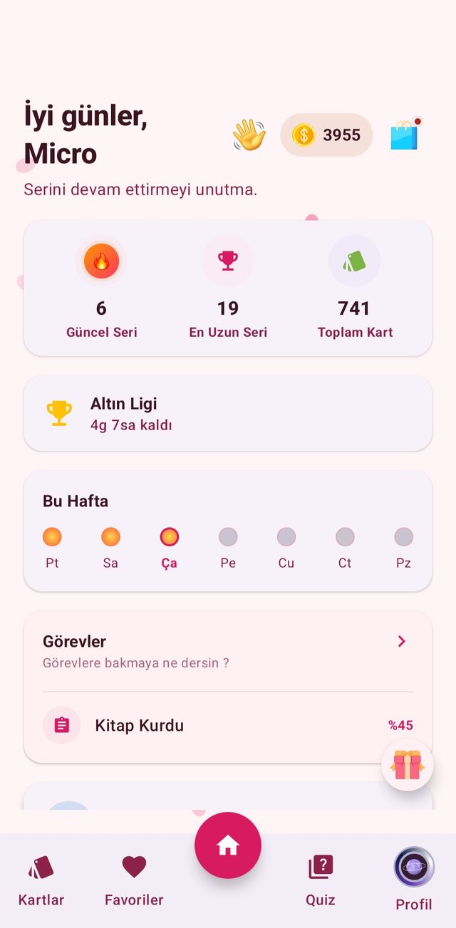 MicroLearn uygulaması Ana Sayfa ekranı