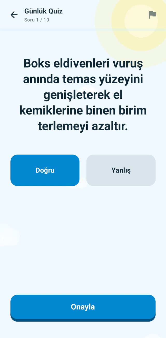 MicroLearn günlük quiz ekranı — doğru/yanlış soru